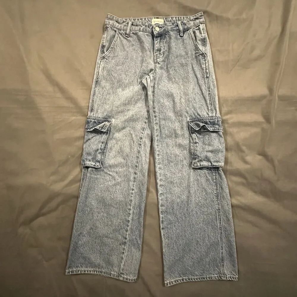 PacSun Cargo Jeans Low Rise Baggy Wide Leg Pants Womens 25 Blue Denim Cotton